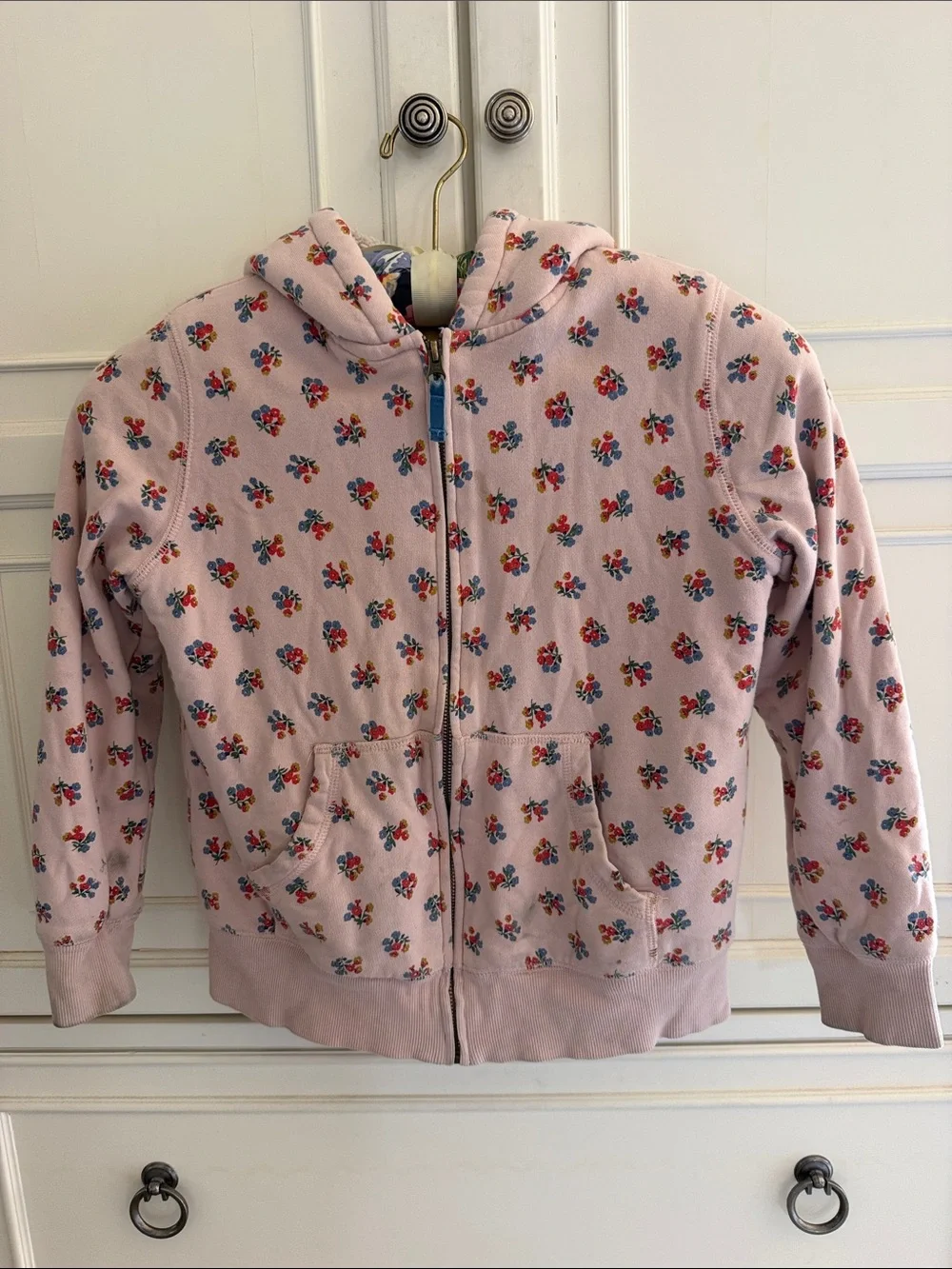 Mini Boden Light Pink Floral Sherpa Lined Zip Front Hoodie
